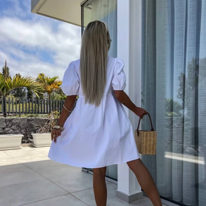 Damenkleid mit Puffärmeln und Schleifendetail - Livezo