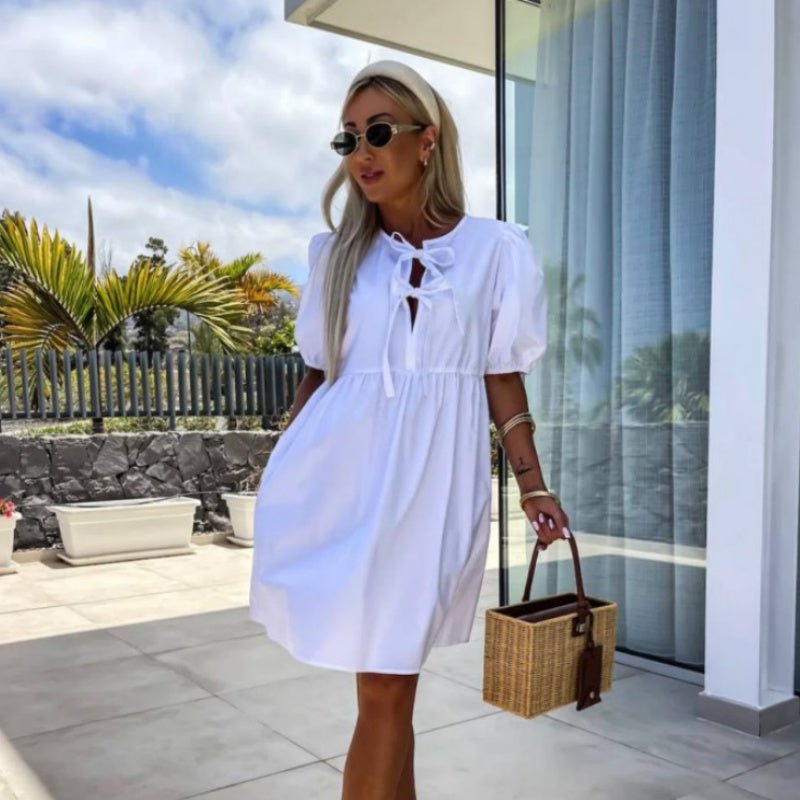 Damenkleid mit Puffärmeln und Schleifendetail - Livezo