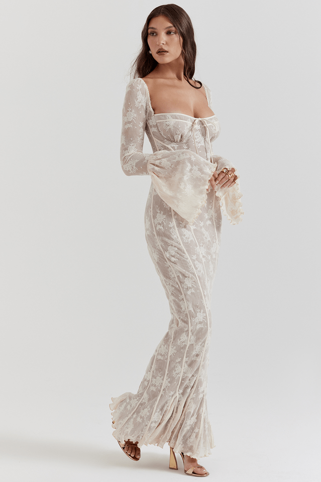 Delilah | Vintage Creme Spitze Maxi - Kleid - Livezo