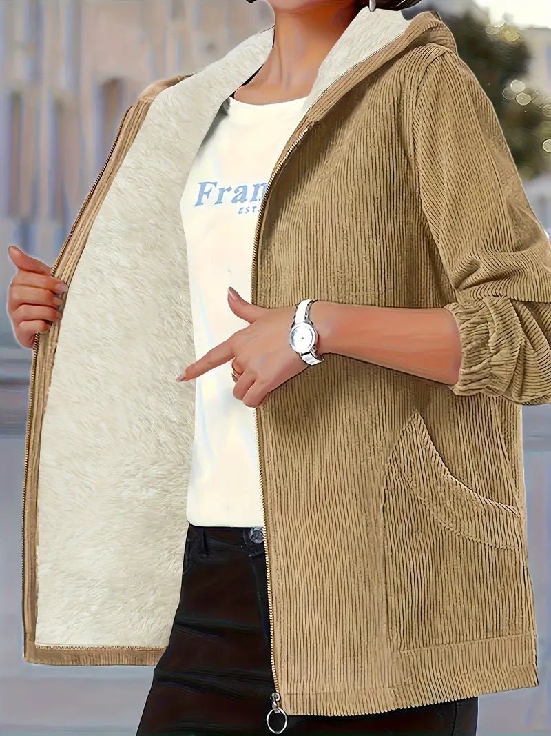 Dora - Solide Kapuzenjacke in Übergröße, lässige warme Zip Up Jacke - Livezo