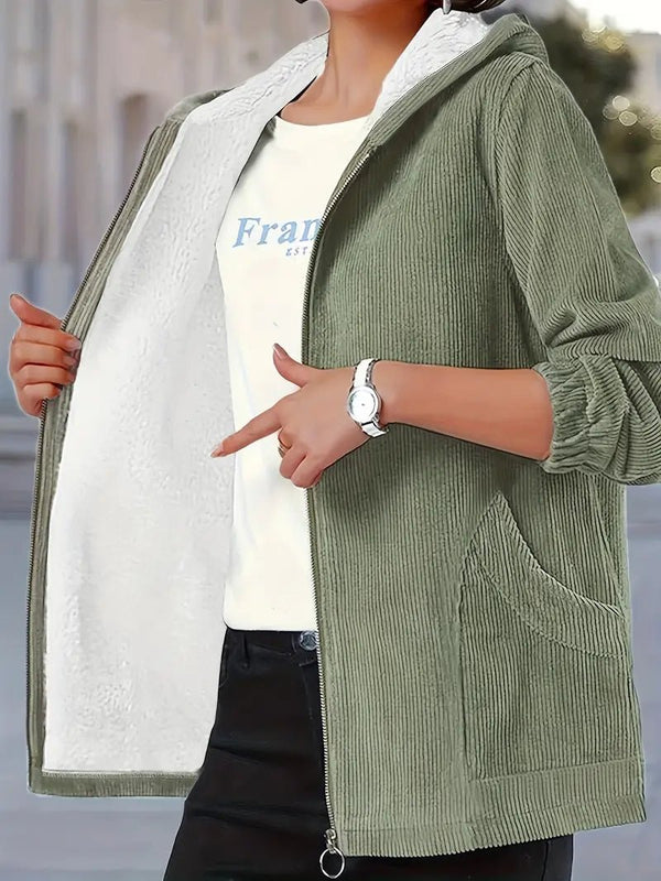 Dora - Solide Kapuzenjacke in Übergröße, lässige warme Zip Up Jacke - Livezo