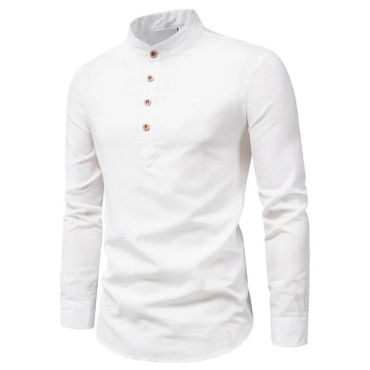 Elegant Linen Shirt with Stand - Up Collar - Harren Cole