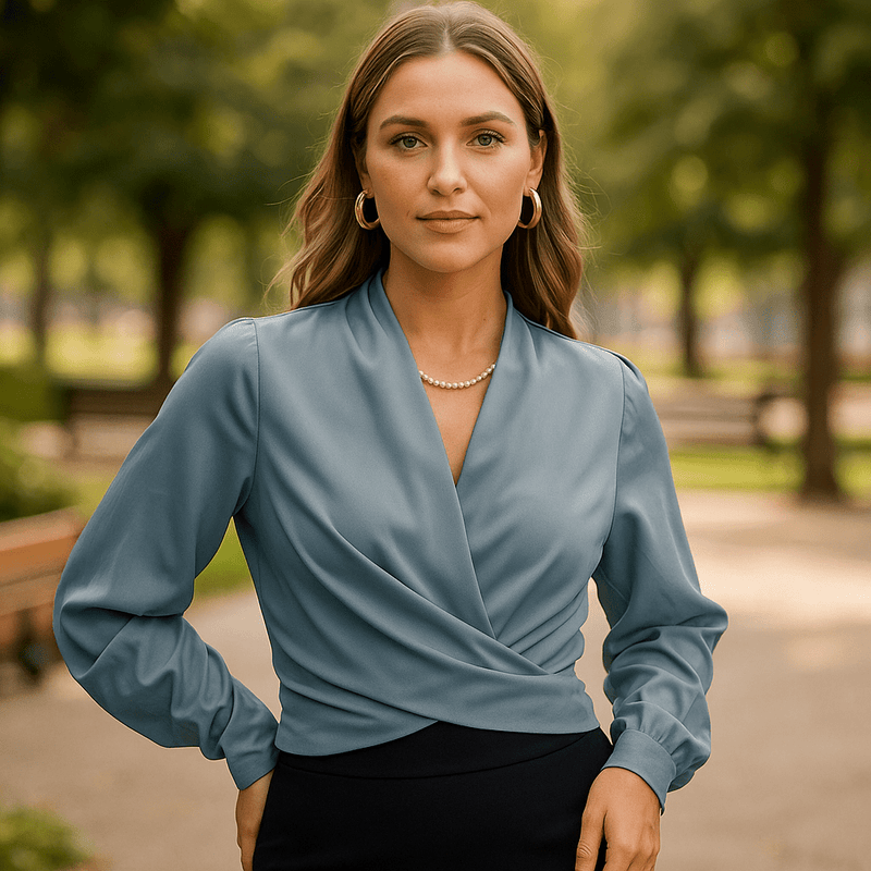 Elegante Bluse mit Puffärmeln und V - Ausschnitt - Livezo