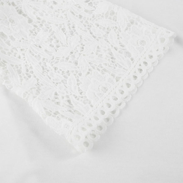 Elegante weiße Spitzenbluse mit Rundhalsausschnitt und Ärmeln - Livezo