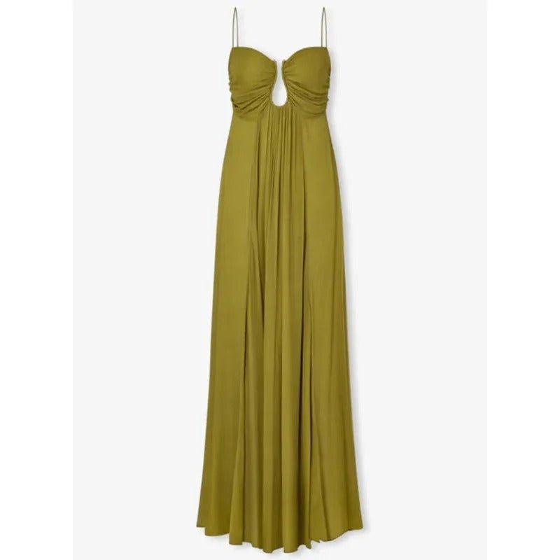 Elegantes Maxikleid aus Metall mit hohlem Rücken und gerafftem A - Linien - Schnitt - Livezo