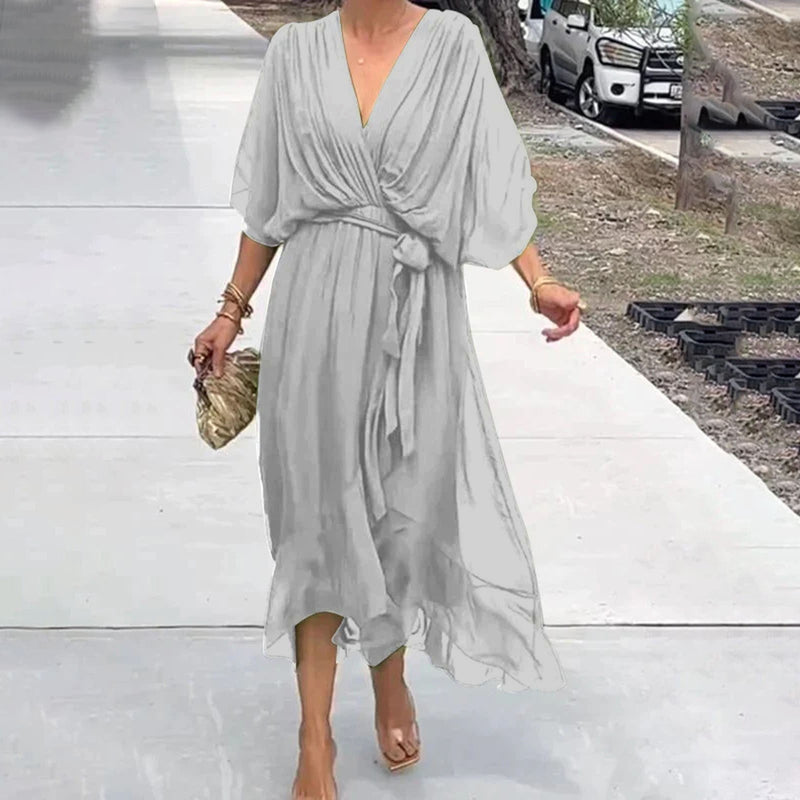 Elegantes Sommerkleid mit V - Ausschnitt - Livezo