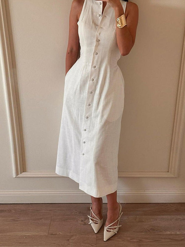 Elegantes Weißes Hemdkleid in Midilänge - Livezo