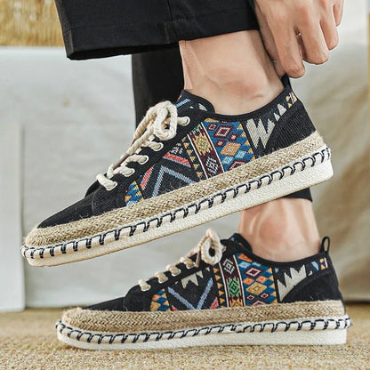 Ethnic Raffia Sole Sneakers with Patterned Design - Harren Cole