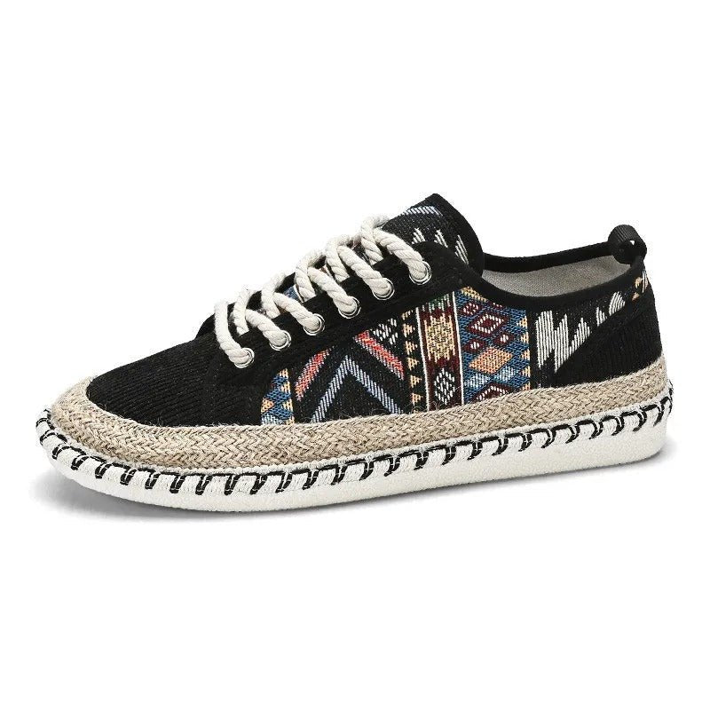 Ethnic Raffia Sole Sneakers with Patterned Design - Harren Cole