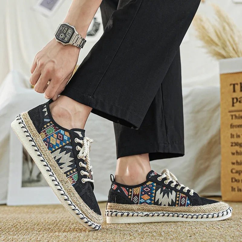Ethnic Raffia Sole Sneakers with Patterned Design - Harren Cole