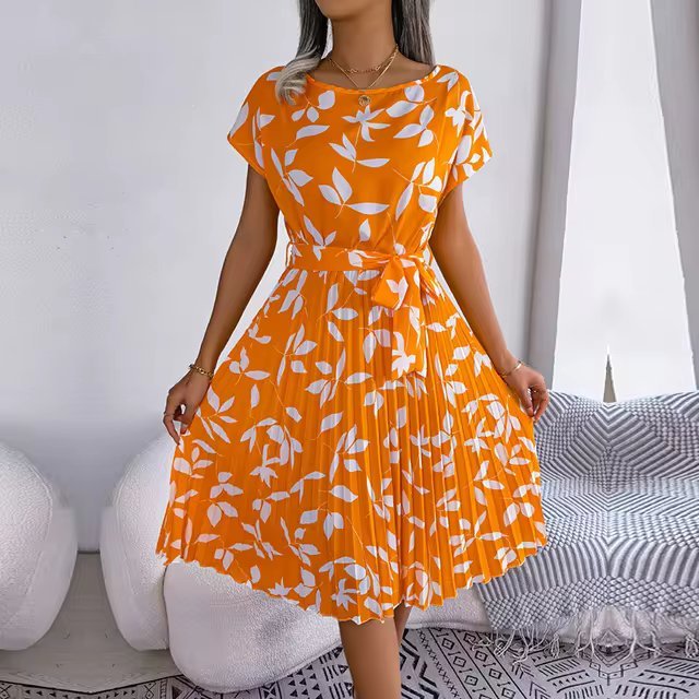 Eva - Fashion Floral Plissee A Line Langes Kleid - Livezo