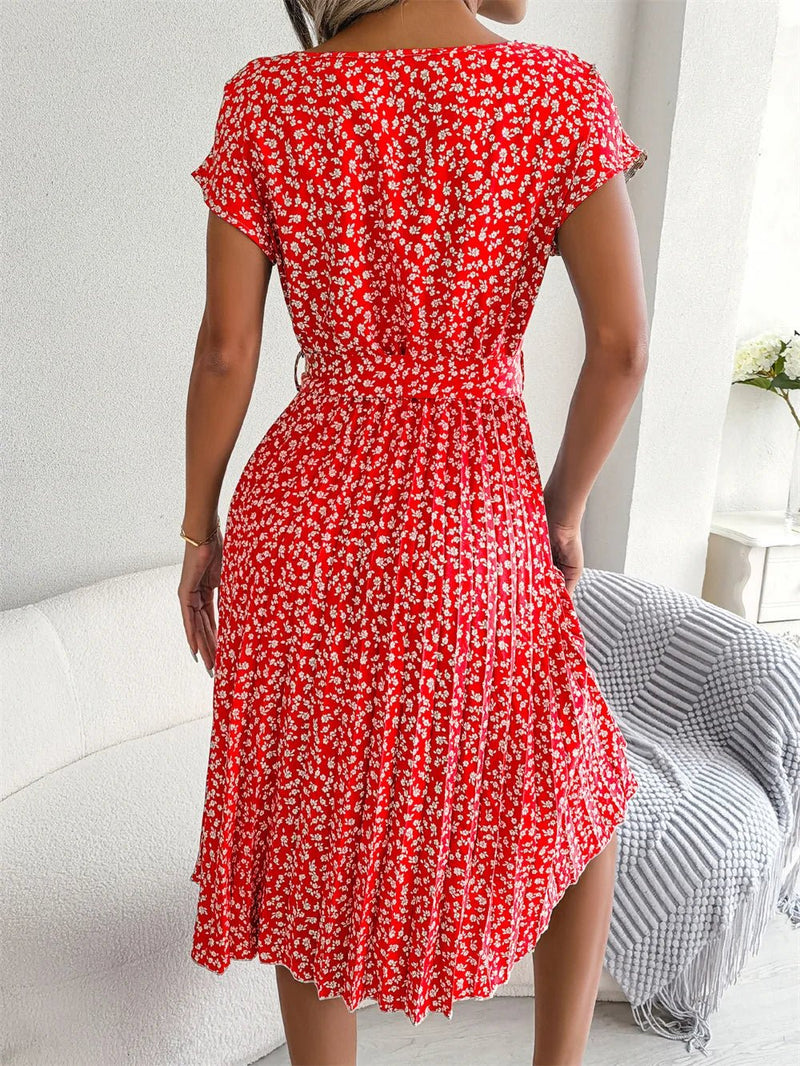 Eva - Fashion Floral Plissee A Line Langes Kleid - Livezo