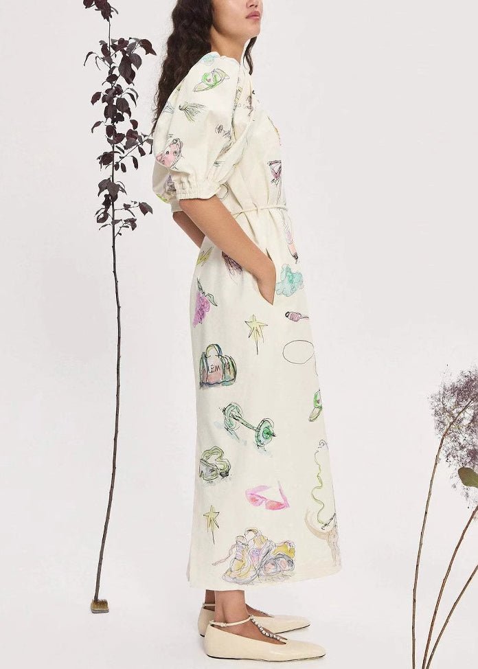 Fließendes aprikosenfarbenes Leinen - Sommerkleid - Livezo