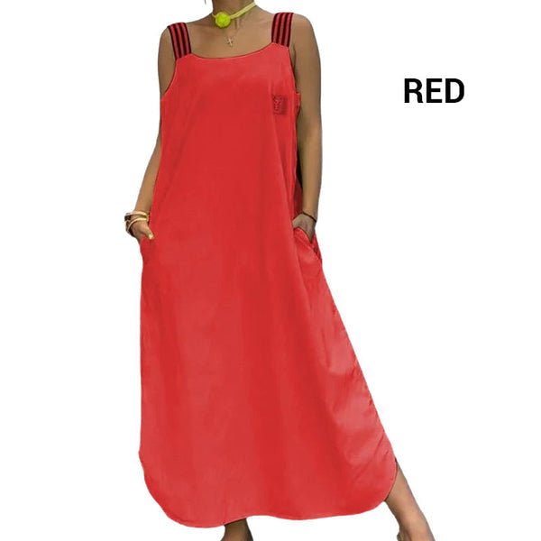 Fließendes Maxikleid mit breiten Trägern und Taschen - Livezo