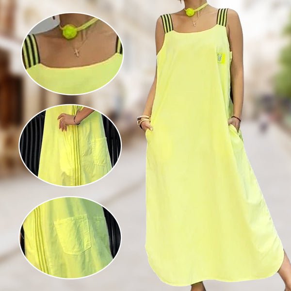 Fließendes Maxikleid mit breiten Trägern und Taschen - Livezo