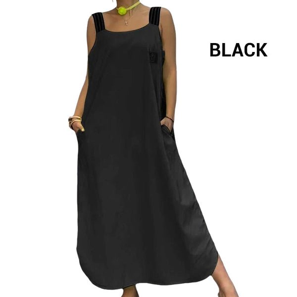 Fließendes Maxikleid mit breiten Trägern und Taschen - Livezo