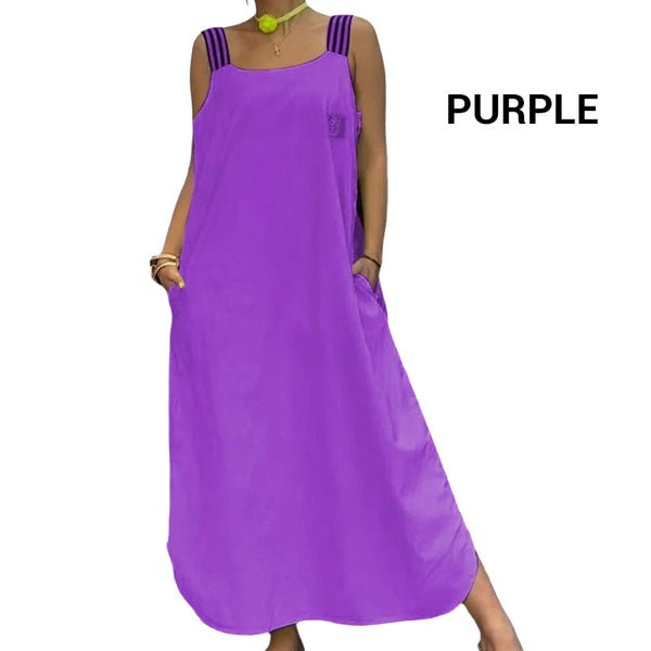 Fließendes Maxikleid mit breiten Trägern und Taschen - Livezo