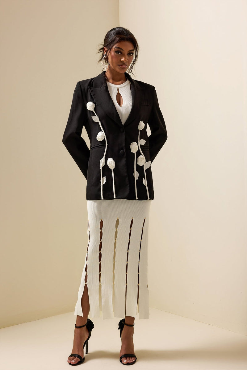 Floral Kontrast Langarm Blazer Jacke - Livezo