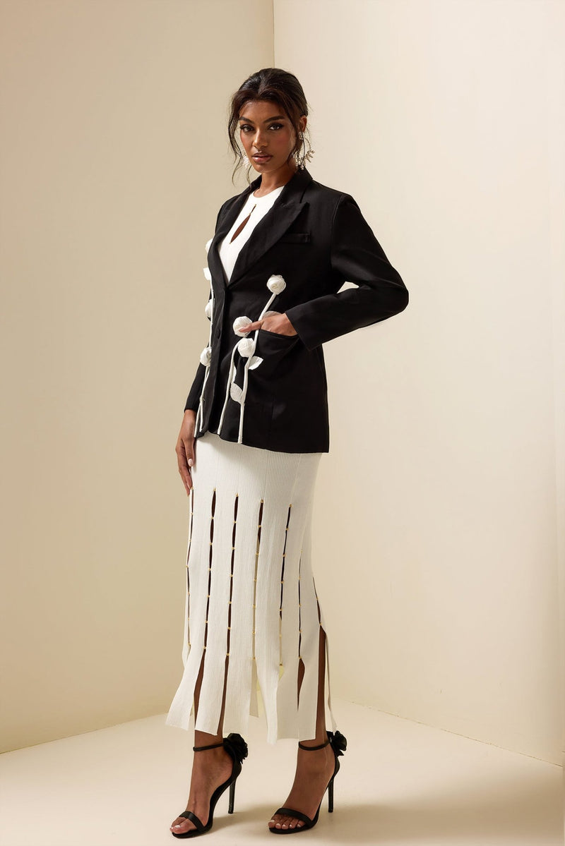 Floral Kontrast Langarm Blazer Jacke - Livezo