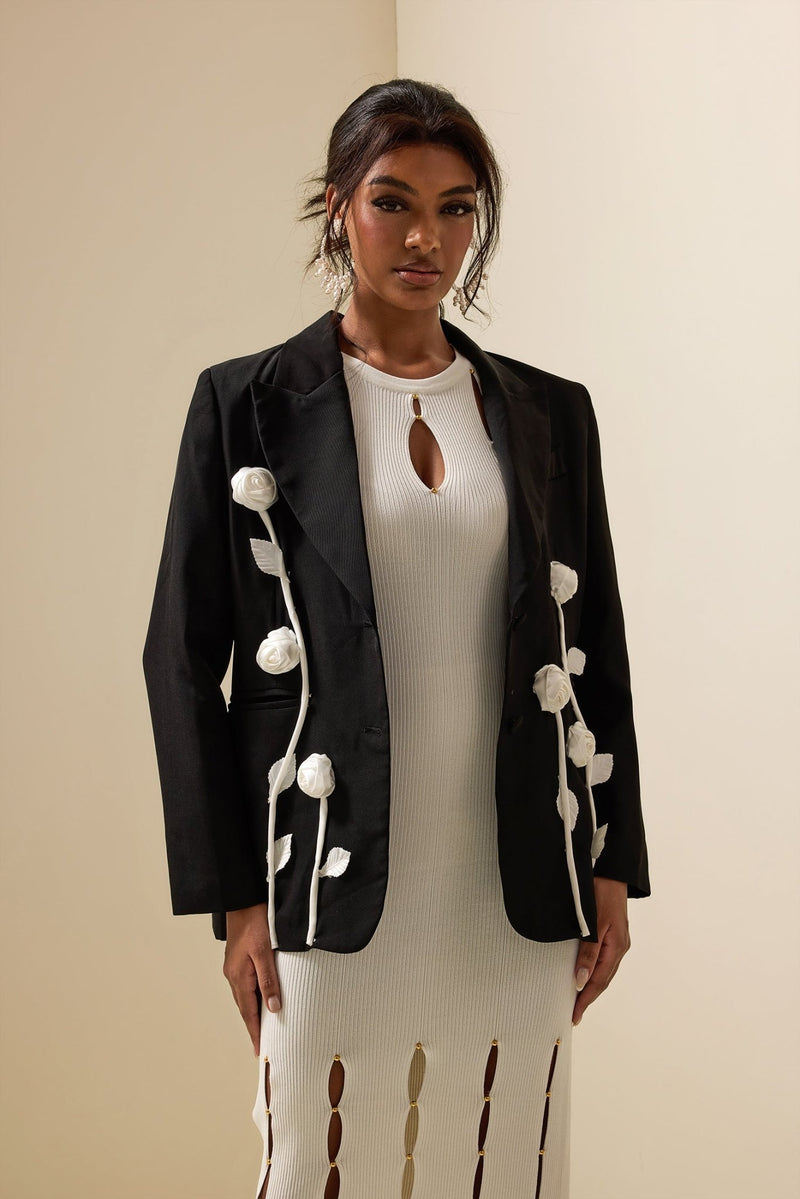 Floral Kontrast Langarm Blazer Jacke - Livezo