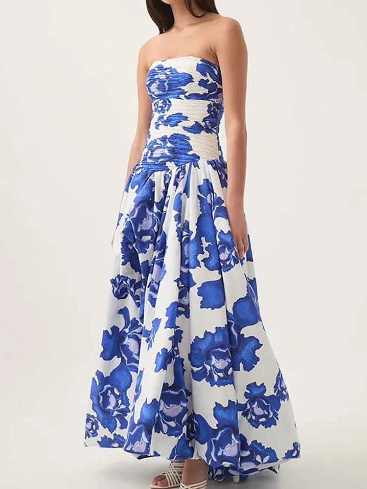 Florales Maxikleid mit Carmen - Ausschnitt, Raffungen und gerafftem Saum - Livezo