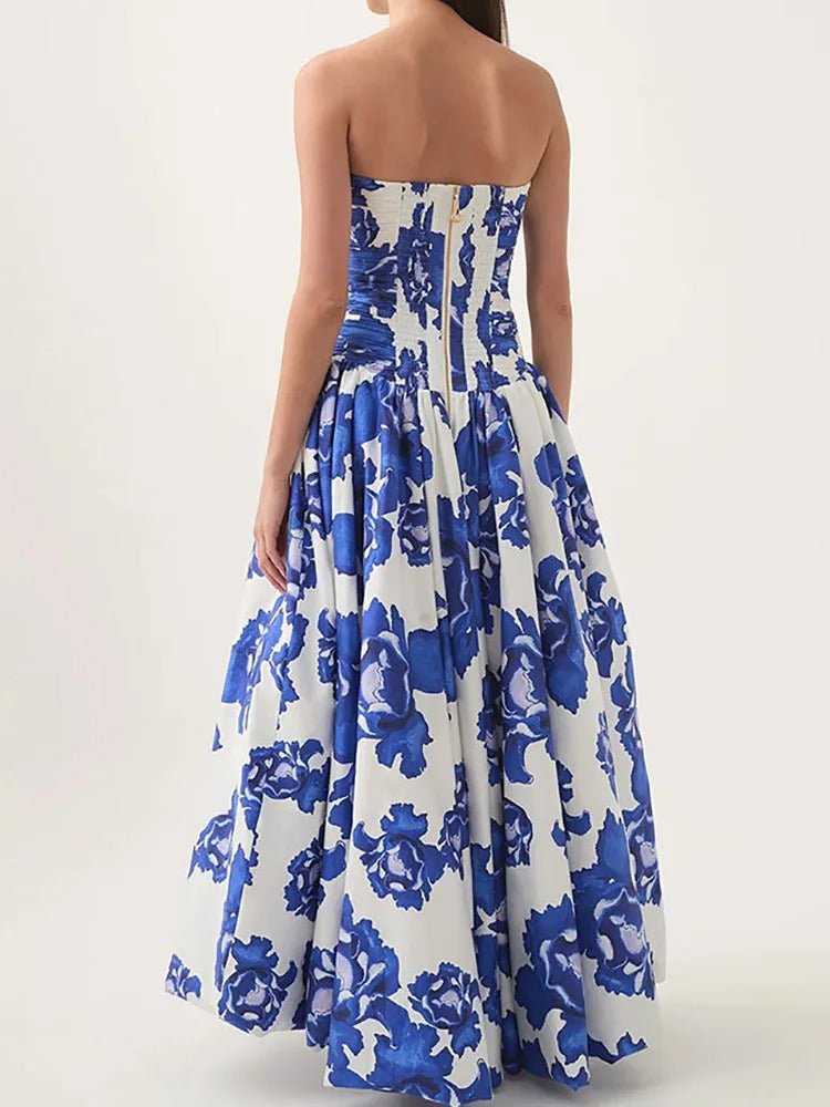 Florales Maxikleid mit Carmen - Ausschnitt, Raffungen und gerafftem Saum - Livezo