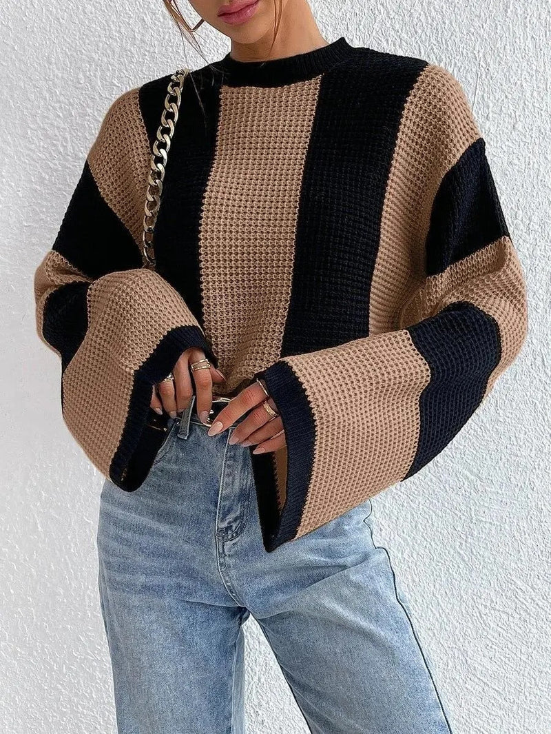 Gemütlicher bicolor Strickpullover mit weit geschnittenen Ärmeln - Livezo