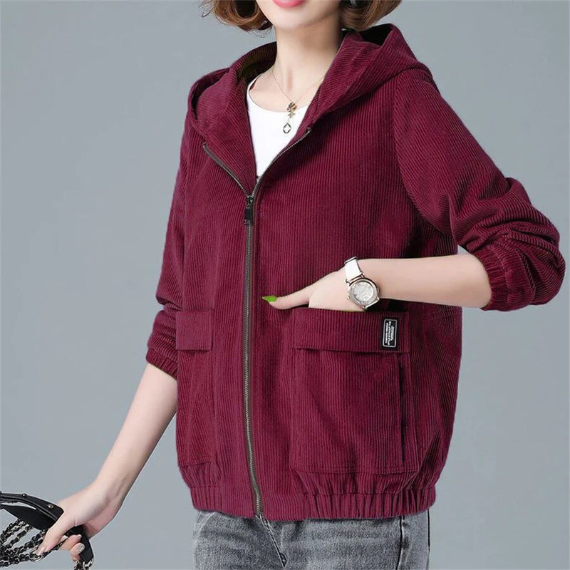 Gemütlicher Cord - Kapuzenpullover mit Reißverschluss und übergroßen Taschen - Livezo