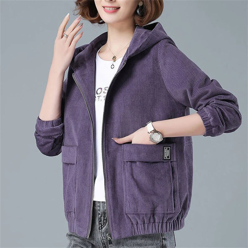 Gemütlicher Cord - Kapuzenpullover mit Reißverschluss und übergroßen Taschen - Livezo