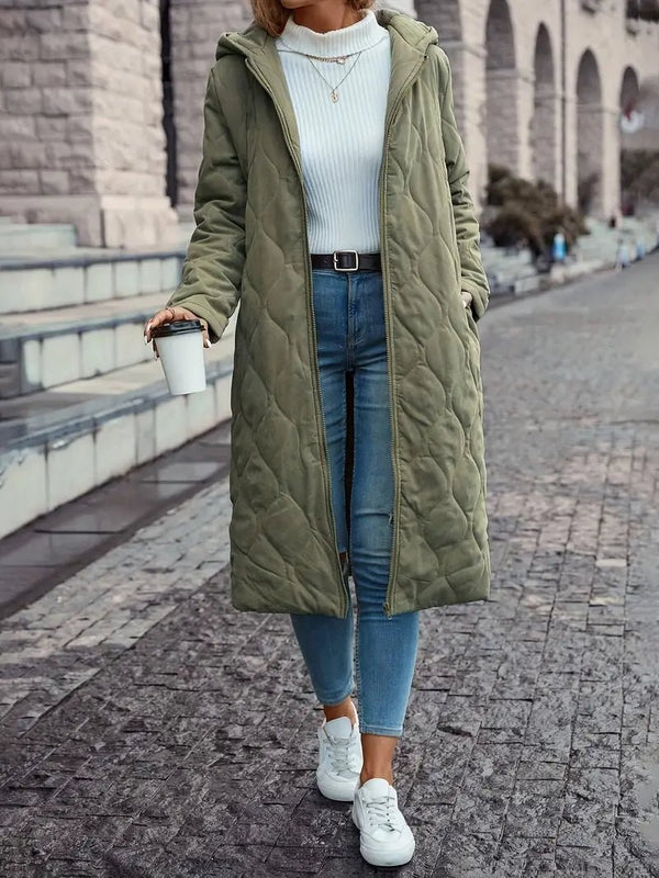 Gemütlicher gesteppter Baumwollmantel mit Kapuze und langen Ärmeln - Livezo