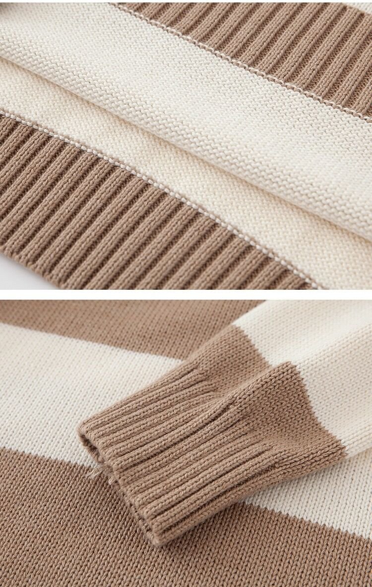 Gemütlicher gestreifter Rundhalsausschnitt Strickpullover - Livezo