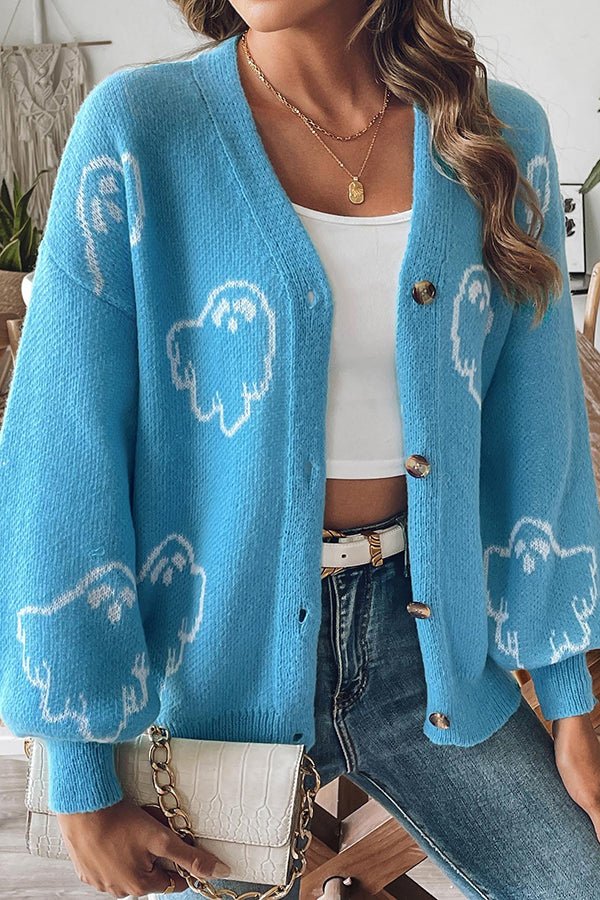 Gemütlicher Halloween - Geister - Strickpullover mit Knöpfen - Livezo