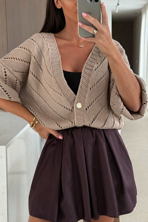 Gemütlicher Hollow Strick V - Ausschnitt Button Cardigan - Livezo