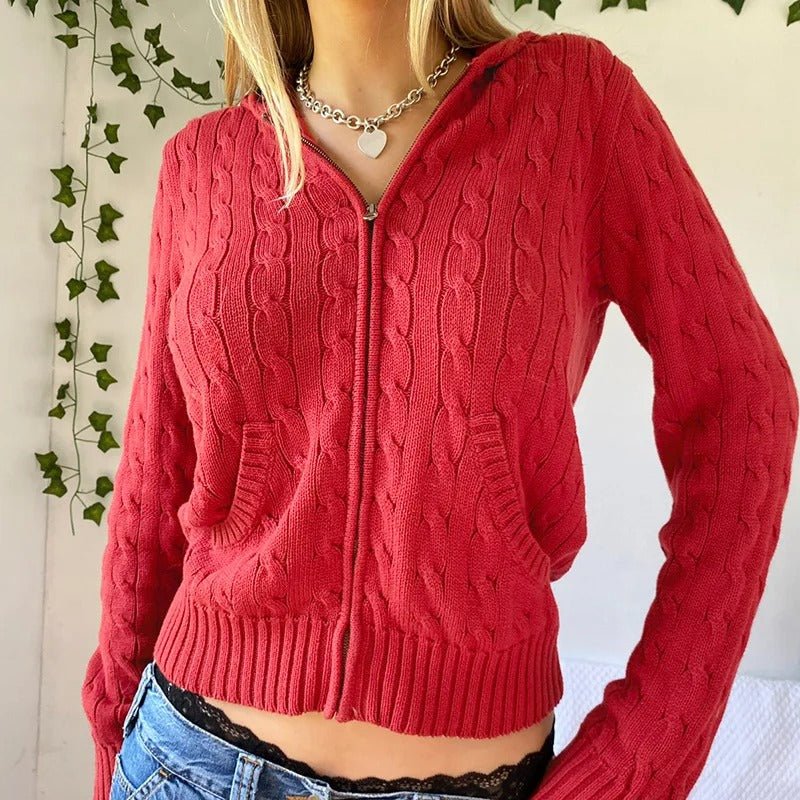 Gemütlicher Kapuzenstrickcardigan mit Knopfleiste vorne - Livezo