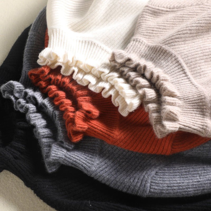 Gemütlicher Rollkragen - Strickpullover mit femininen Rüschenakzenten - Livezo