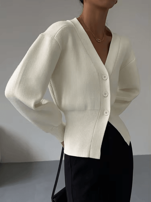 Gemütlicher Strickcardigan mit V - Ausschnitt und Knöpfen - Livezo