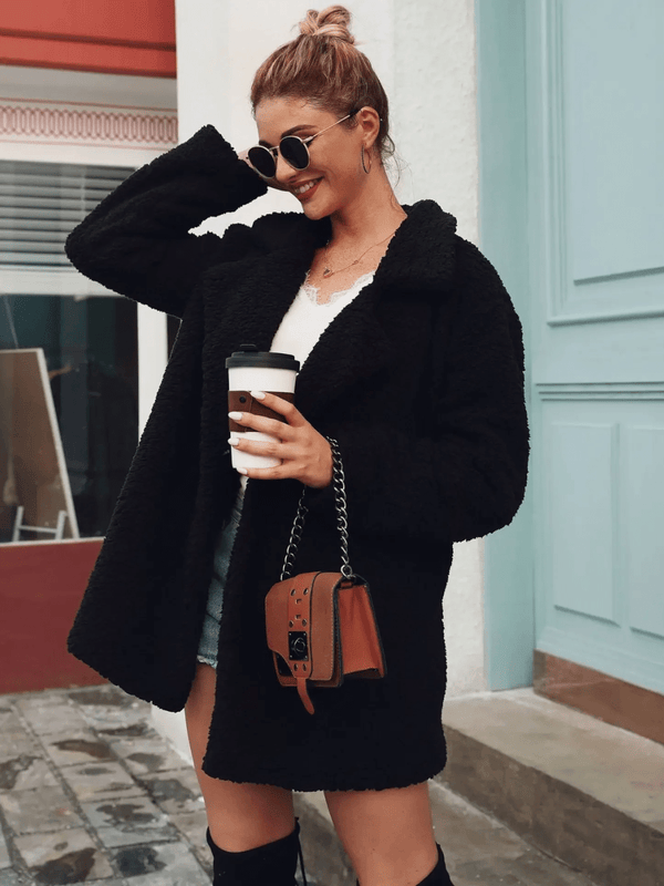 Gemütlicher Teddy - Plüsch - Kurzmantel mit Reverskragen - Livezo