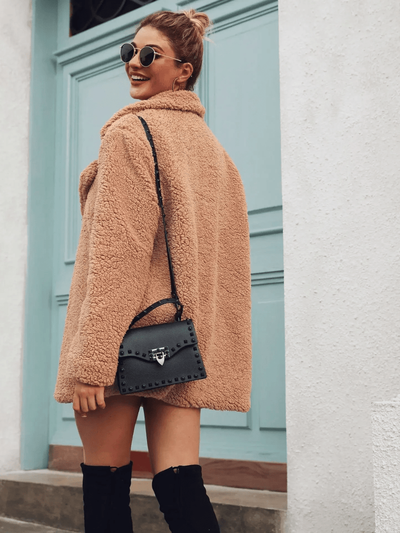 Gemütlicher Teddy - Plüsch - Kurzmantel mit Reverskragen - Livezo