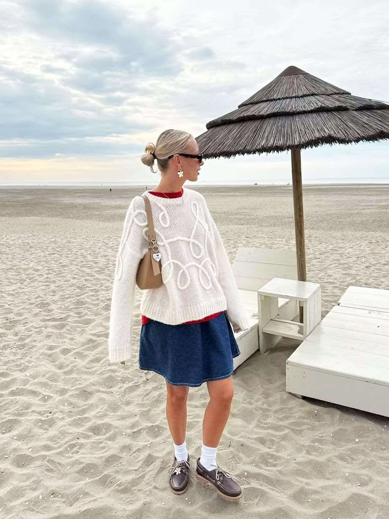 Gemütlicher übergroßer Pullover mit eleganten Stickereidetails - Livezo