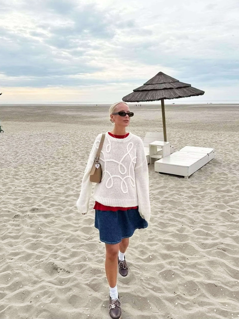 Gemütlicher übergroßer Pullover mit eleganten Stickereidetails - Livezo