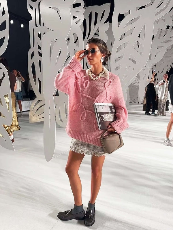 Gemütlicher übergroßer Pullover mit eleganten Stickereidetails - Livezo