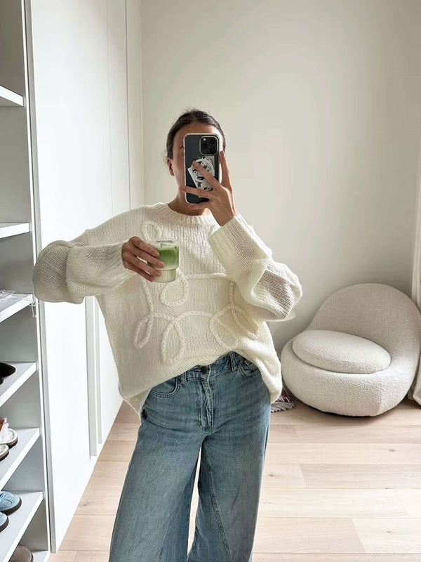 Gemütlicher übergroßer Pullover mit eleganten Stickereidetails - Livezo