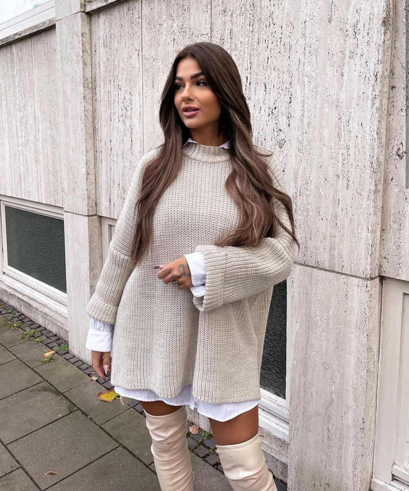 Gemütlicher übergroßer Strickpullover in sanftem Beige - Livezo