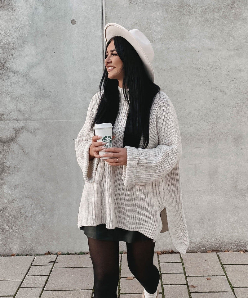 Gemütlicher übergroßer Strickpullover in sanftem Beige - Livezo