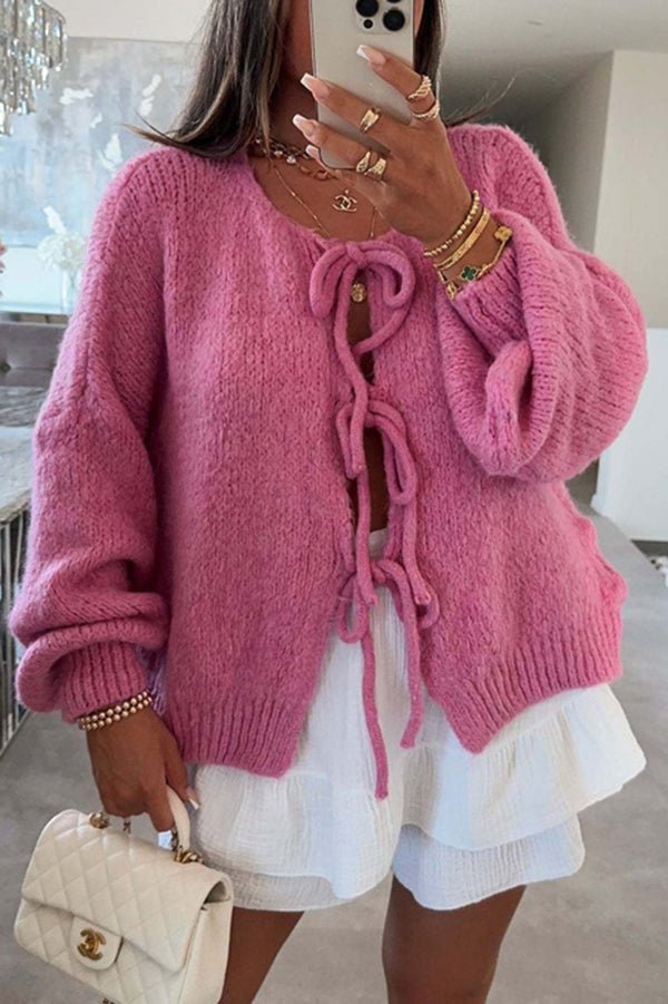 Gemütlicher V - Ausschnitt Strickpullover mit Schnürung - Livezo