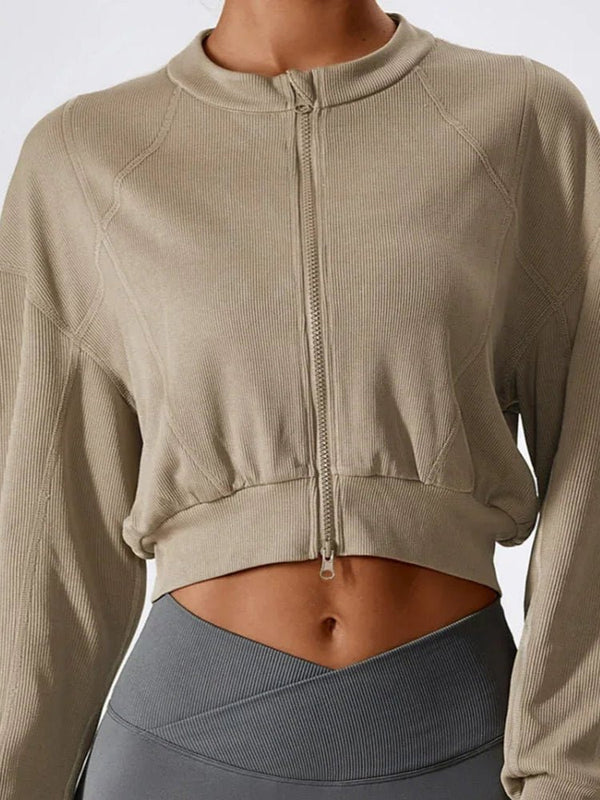 Gemütliches geripptes Crop - Sweatshirt mit Reißverschluss - Livezo
