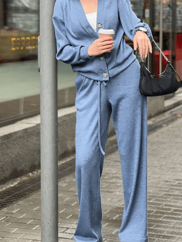 Gemütliches lässiges V - Ausschnitt Pullover - und Hose - Set - Livezo
