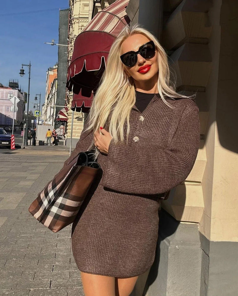 Gemütliches Strickcardigan - und lässiges Minirock - Set - Livezo