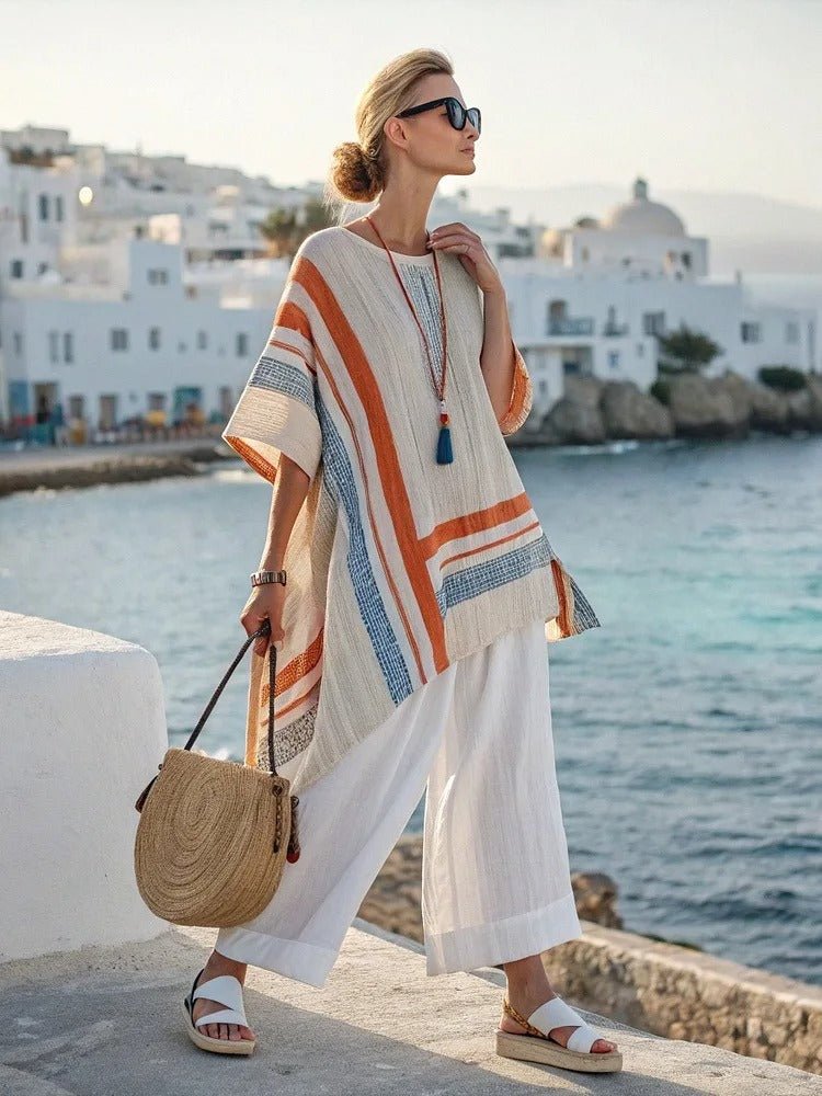 Gestreifter Retro - Zweiteiler mit Oversize - Top & Hose - Livezo