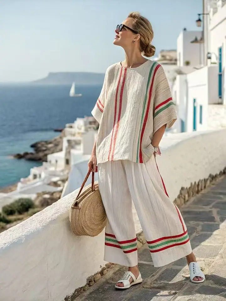 Gestreifter Retro - Zweiteiler mit Oversize - Top & Hose - Livezo